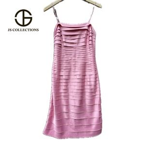 JS Collections Pink Layered Strappy Dress Womens Size 4 built in bra